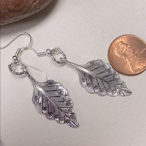 NWOT Silver leaf design stamped earrings nickel free